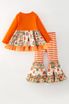 Orange tunic with printed pumpkins & stripe pockets & matching bell bottoms. OFG62383 JEAN