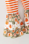 Orange tunic with printed pumpkins & stripe pockets & matching bell bottoms. OFG62383 JEAN