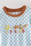 My first rodeo blue checkered with brown trim. RPB60576 JEAN