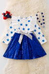 Star printed dress w/sequins skirt. DRG43342 JEAN