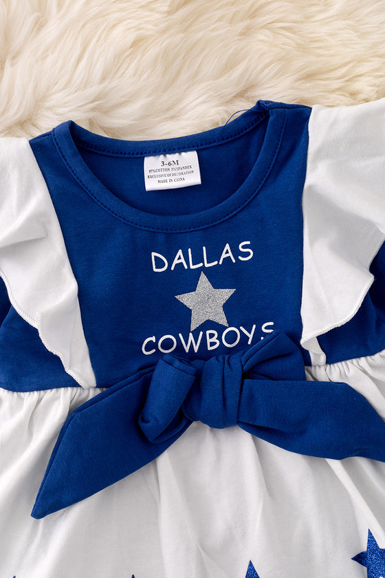 D-Cowboys printed onesie/dress with snaps. RPG41374 AMY