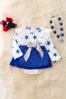  Star printed on white baby onesie w/sequins skirt. RPG41377 JEANNE