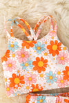 Orange floral printed crop top & ruffle skort. OFG60140 SOL