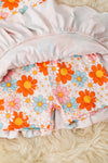Orange floral printed crop top & ruffle skort. OFG60140 SOL