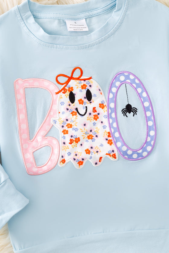 "BOO" Boo applique girls sweatshirt and floral flare bell bottoms. OFG51147 AMY