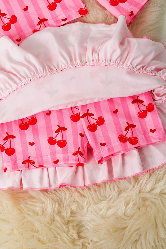 Cherry & stripe long sleeve top & skort. OFG60217 JEAN