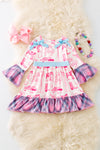Let's Play" Western printed dress with plaid ruffle trim. DRG52620 JEAN