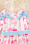 Let's Play" Western printed dress with plaid ruffle trim. DRG52620 JEAN