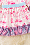 Let's Play" Western printed dress with plaid ruffle trim. DRG52620 JEAN