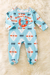 Mint aztec printed boys bodysuit with footie. RPB50422 SOL