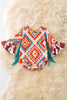 Aztec & cow printed girls baby onesie with bell sleeves. RPG51902 AMY