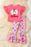 Pink ruffle sleeve Dr. S multi printed 2 piece set. OFG60222 SOL