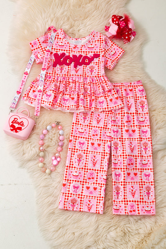 XoXo Valentine's floral printed 2 piece set. OFG60218 AMY