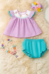 Cross embroidery smock neckline baby tunic & bloomers. RPG60090 JEAN