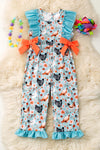 Chicken & floral printed girls jumpsuit. PNG50817 JEAN