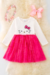 DRG41905 LOI: Kitty printed dress w/fuchsia tulle.