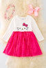 DRG41905 NAY: Kitty printed dress w/fuchsia tulle.