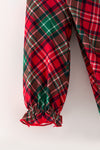 Red plaid printed girls baby roper with snaps w/ Christmas character applique. RPG62915 MON