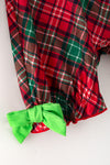 Red plaid printed girls baby roper with snaps w/ Christmas character applique. RPG62915 MON