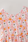 Lt. Pink ghost & pumpkin printed girls jumpsuit with pockets. PNG60537 SOL