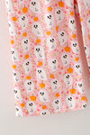 Lt. Pink ghost & pumpkin printed girls jumpsuit with pockets. PNG60537 SOL