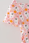 Lt. Pink ghost & pumpkin printed girls jumpsuit with pockets. PNG60537 SOL