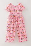 Pink ghost printed on pink girls romper w/pockets. PNG60539 AMY