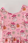 Pink ghost printed on pink girls romper w/pockets. PNG60539 AMY