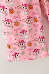 Pink ghost printed on pink girls romper w/pockets. PNG60539 AMY