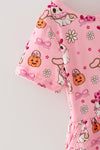 Pink ghost printed on pink girls romper w/pockets. PNG60539 AMY