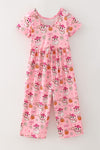 Pink ghost printed on pink girls romper w/pockets. PNG60539 AMY