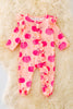 RPG40556 WEN:Hot pink Pumpkin printed baby onesie w/ruffle trim.