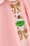 Cute Christmas character on pink applique baby romper. RPG62916 AMY