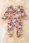 RPG40560 LOI: Floral-Pumpkin printed baby onesie w/footie.