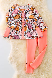  OFG41510 NEY: Floral-pumpkin multi printed tunic & pink leggings.