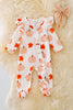 RPG40555 LOI: Sweet pumpkin printed on white onesie w/ruffle trim.