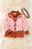 Girls western printed brown & pink button up long sleeve shirt. (Western) TPG50521 AMY