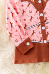 Girls western printed brown & pink button up long sleeve shirt. (Western) TPG50521 AMY