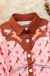 Girls western printed brown & pink button up long sleeve shirt. (Western) TPG50521 AMY