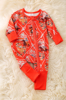  Red Orange Baby bodysuit with fold over footie. RPG52750 Jean