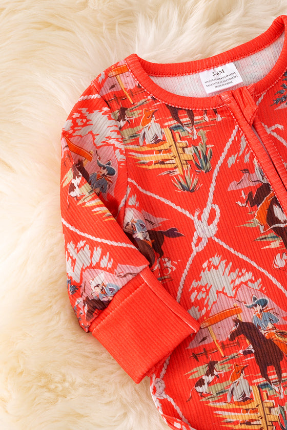Red Orange Baby bodysuit with fold over footie. RPG52750 Jean