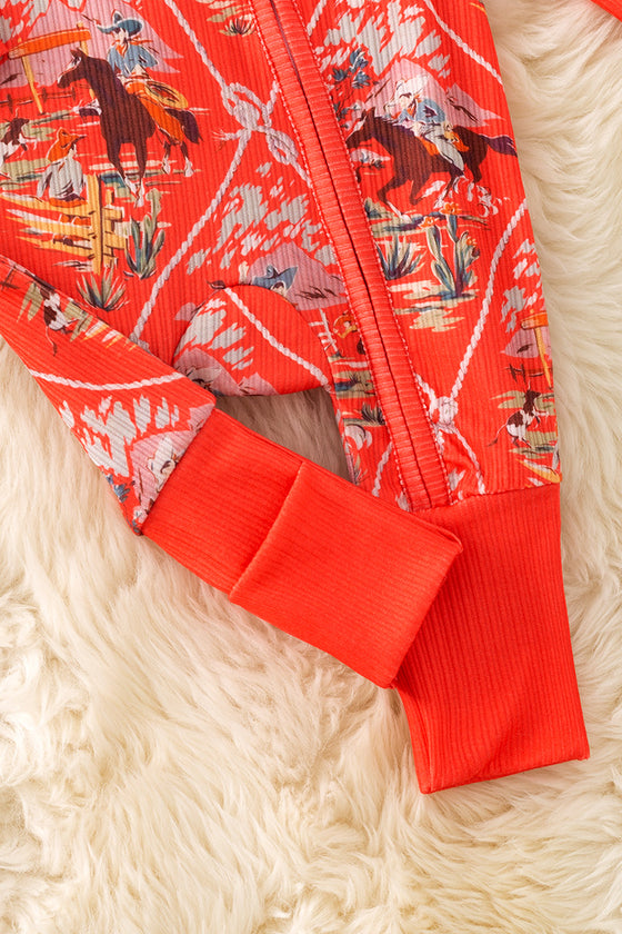 Red Orange Baby bodysuit with fold over footie. RPG52750 Jean