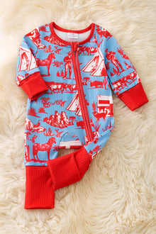  Blue & red western baby onesie w/zipper. (WESTERN)  RPG52753 SOL