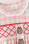 Side ornament baby romper w/ smocked chest detail.  RPG63851 SOL