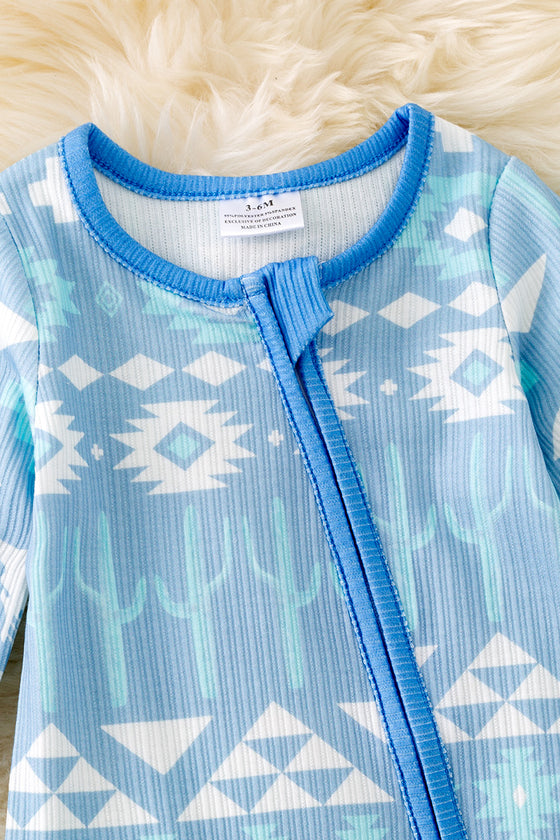 Blue aztec & dessert cactus printed baby bodysuit. RPG52751 Jean