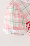 Side ornament baby romper w/ smocked chest detail.  RPG63851 SOL