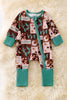 Brown & tan western fold over footie bodysuit. RPG52754 AMY