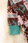 Brown & tan western fold over footie bodysuit. RPG52754 AMY