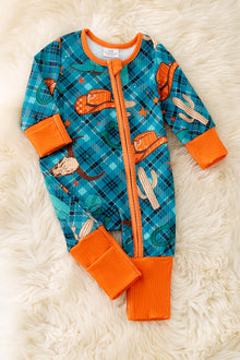  Plaid western baby bodysuit with fold over footie. RPG52752 SOL