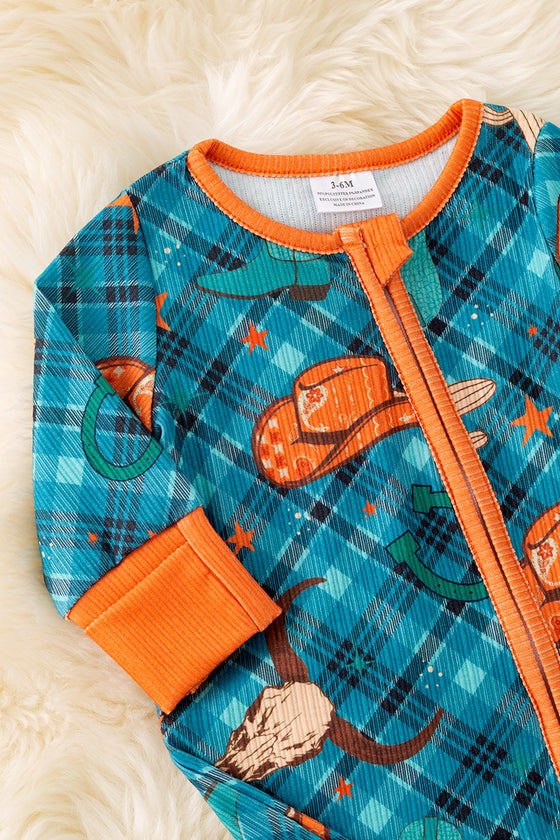 Plaid western baby bodysuit with fold over footie. RPG52752 SOL